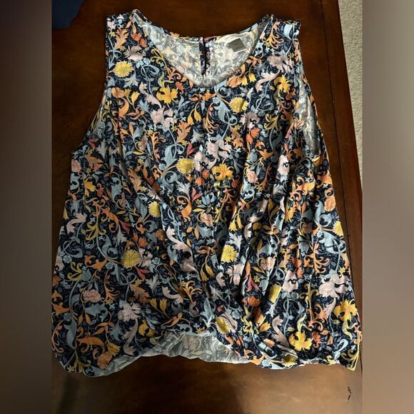 Christopher & Banks Tie Not Front Sleevless Blouse Multi ColorFloral Petite XL - Picture 8 of 10